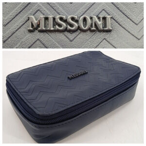 Missoni Delta One Travel Toiletry Amenity Kit Leather Zigzag Blue Pouch Case